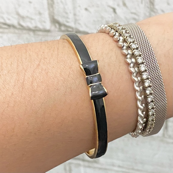 KATE SPADE Black Take A Bow Enamel Layering Stackable Bangle Bracelet - Picture 7 of 16